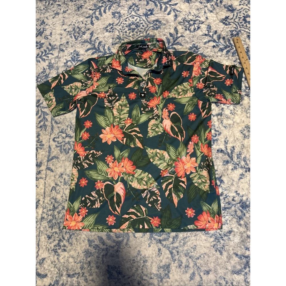 Bad Birdie Palma Mater Polo Shirt Mens S Mint Tropical Floral Performance Golf